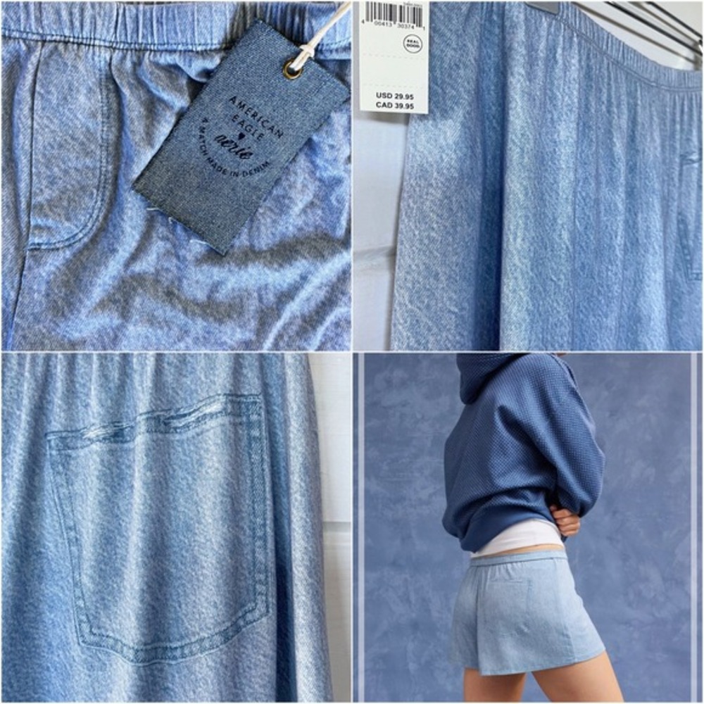 AE Aerie REAL SOFT Comfy COOLING Pajama Shorts Boxer Sleep Lounge XL Denim Print - Picture 3 of 12
